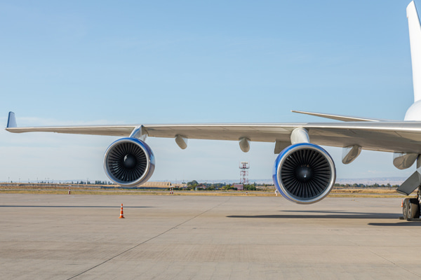 Aircraft wing and engines on airport