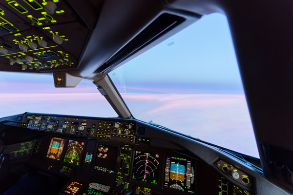 View from the cockpit from aircraft during high-altitude flight