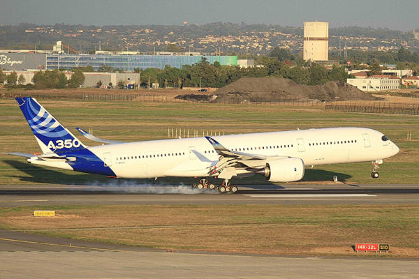 Airbus A350 landing on airport runway