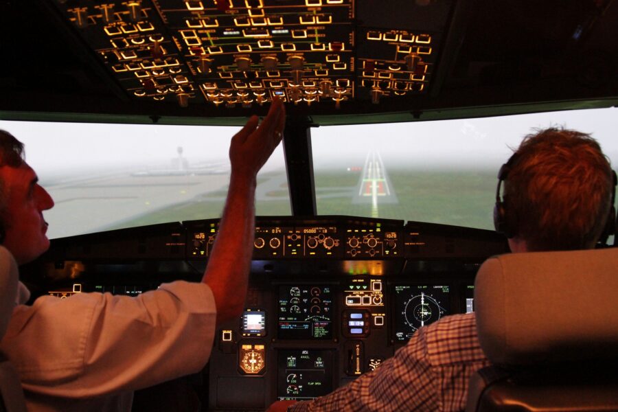 Pilots training for landing in flight