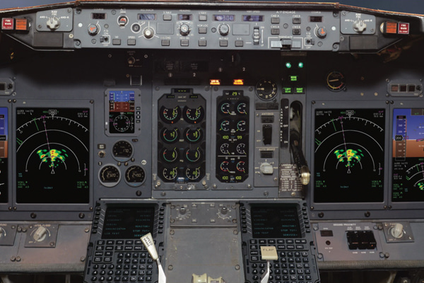 Deck and instrument panel of an airplane
