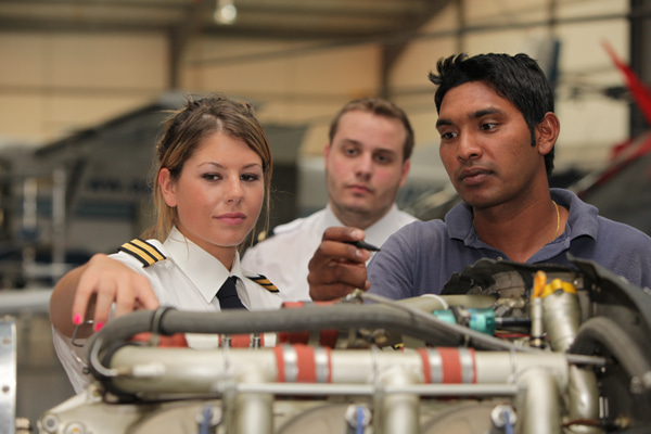 Aviation training near an aircraft engine