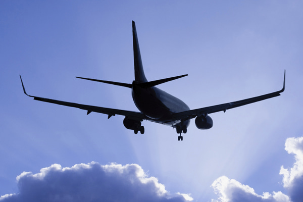 Airplane in flight against a blue sky